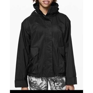 *flaws Lululemon Feel The Ease Jacket Size 6 Windbreaker Hidden Hood Zip up Snap